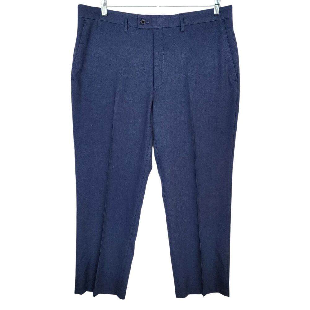 NWT Haggar Dress Slacks Men 40x30 Blue Expandomatic Solid Gabardine Classic Fit